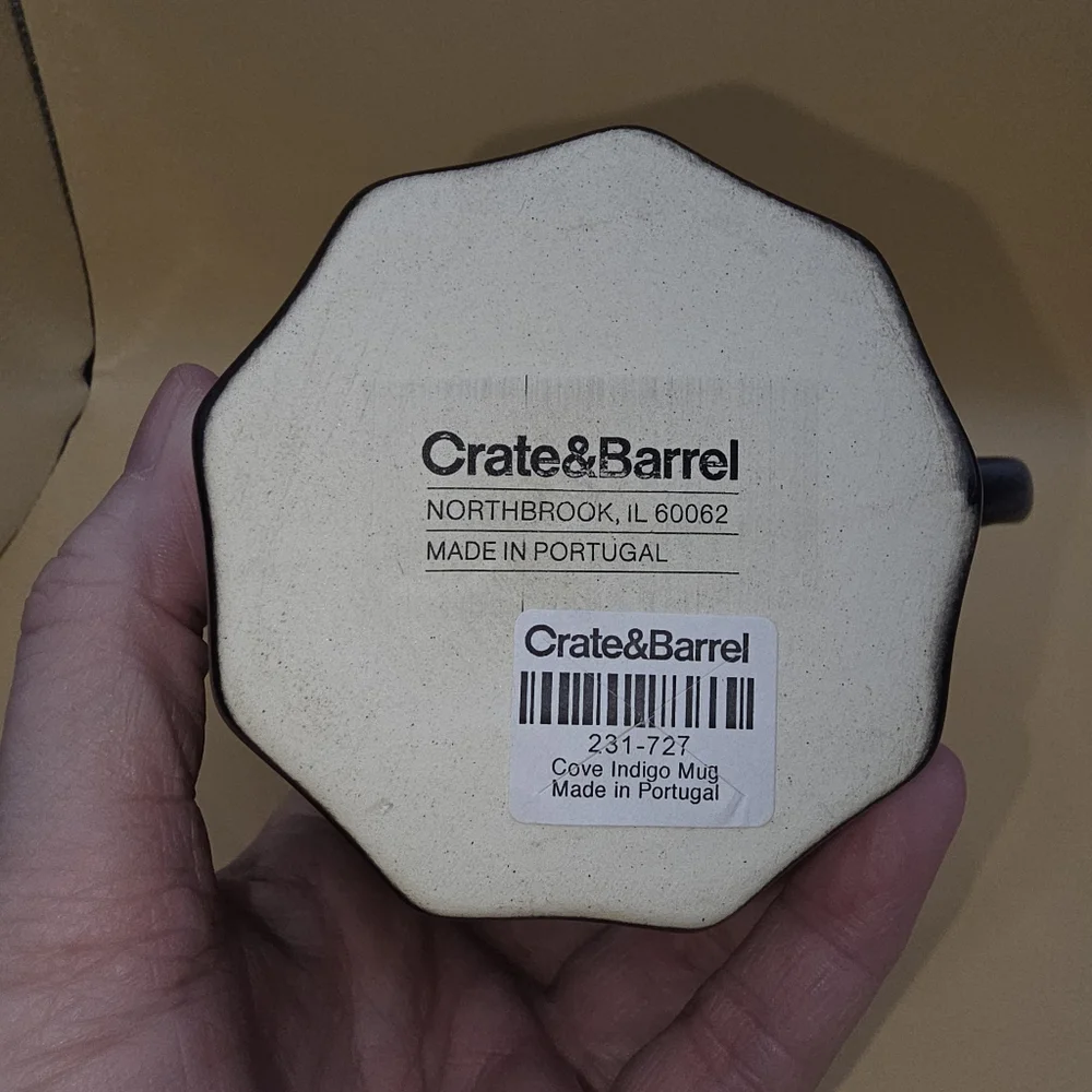 New- 4 Crate & Barrel Mugs Cove Glazed Indigo Blue Stoneware